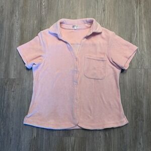 Frankies Bikinis Womens Medium Coco Terry Button Top Pink